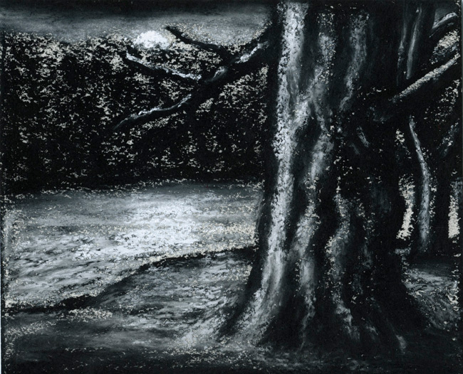 Drawing c.1995 (tree, hedge and moon) Booth