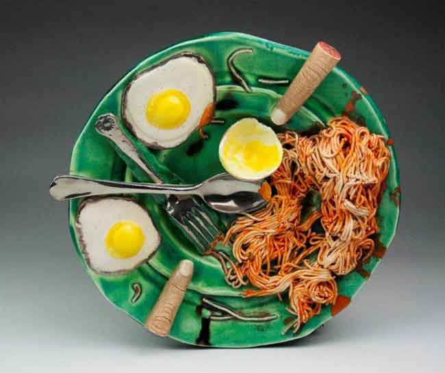 Plate with eggs and spaghetti Bird