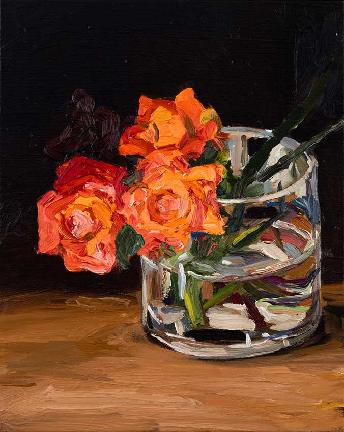 Three Cadmium Roses by Laura Jones 